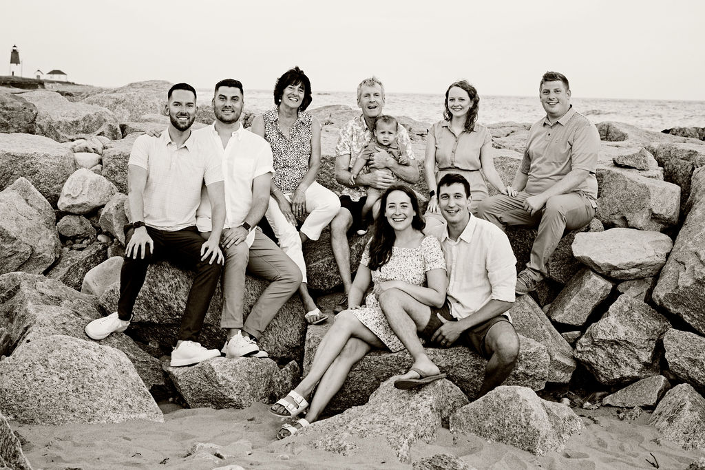 Narragansett Beach Portrait with extended family included near lighthouse